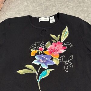 Alfred Dunner Black Sweater with Colorful Floral Design